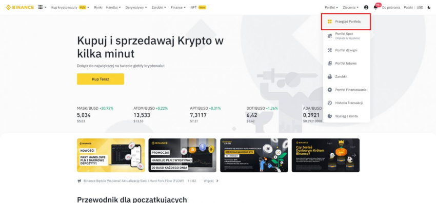 portfel na giełdzie binance