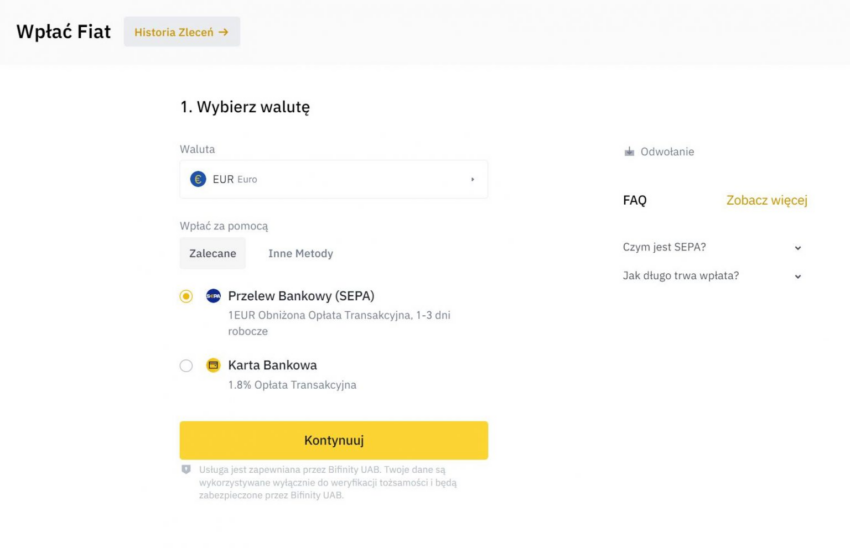wplata euro na binance
